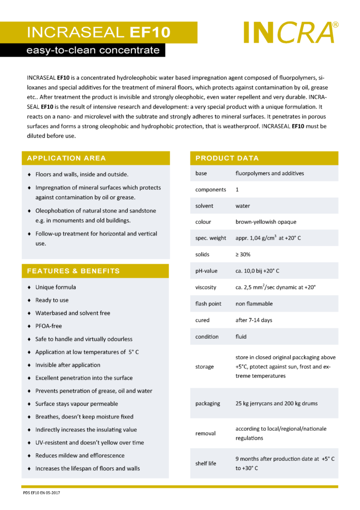 Preview image Product Information Sheet INCRASEAL EF10